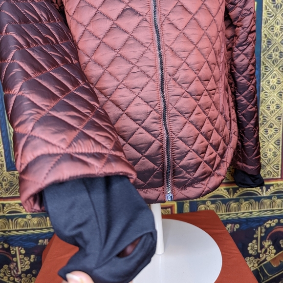 BCBGMaxAzria Quilted Zip Front Coat with Hood Size Medium Raisin Metallic - Picture 13 of 15